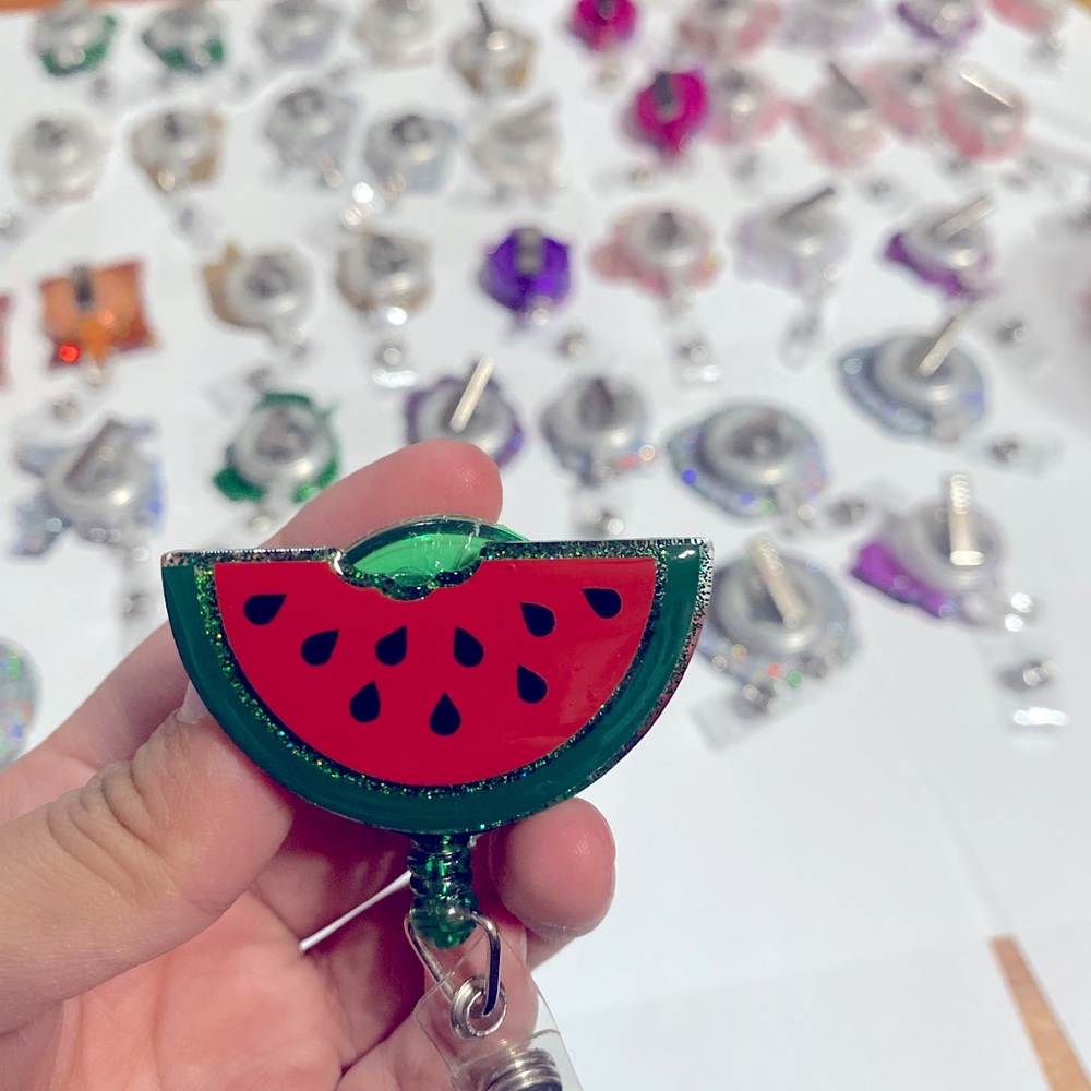 Fruit badge holders/badge reels for work. Handmade with love.